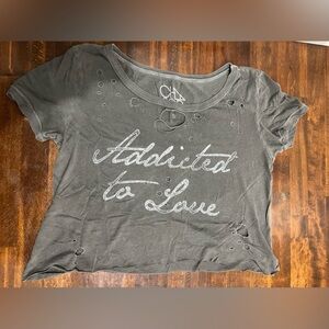 Chaser Addicted to Love Distressed Tee Shirt Cropped Size Small